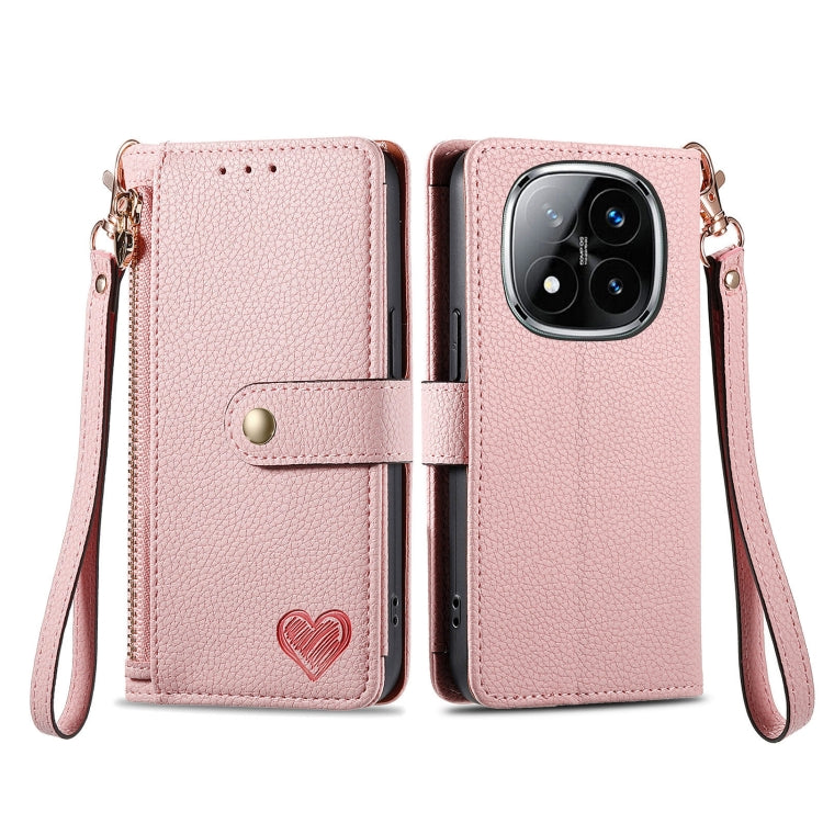 For Xiaomi Redmi Note 14 Pro+ 5G Love Zipper Lanyard Leather Phone Case