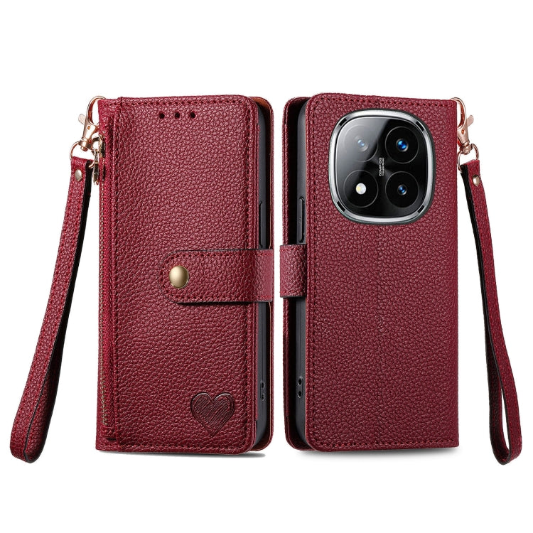 For Xiaomi Redmi Note 14 Pro+ 5G Love Zipper Lanyard Leather Phone Case