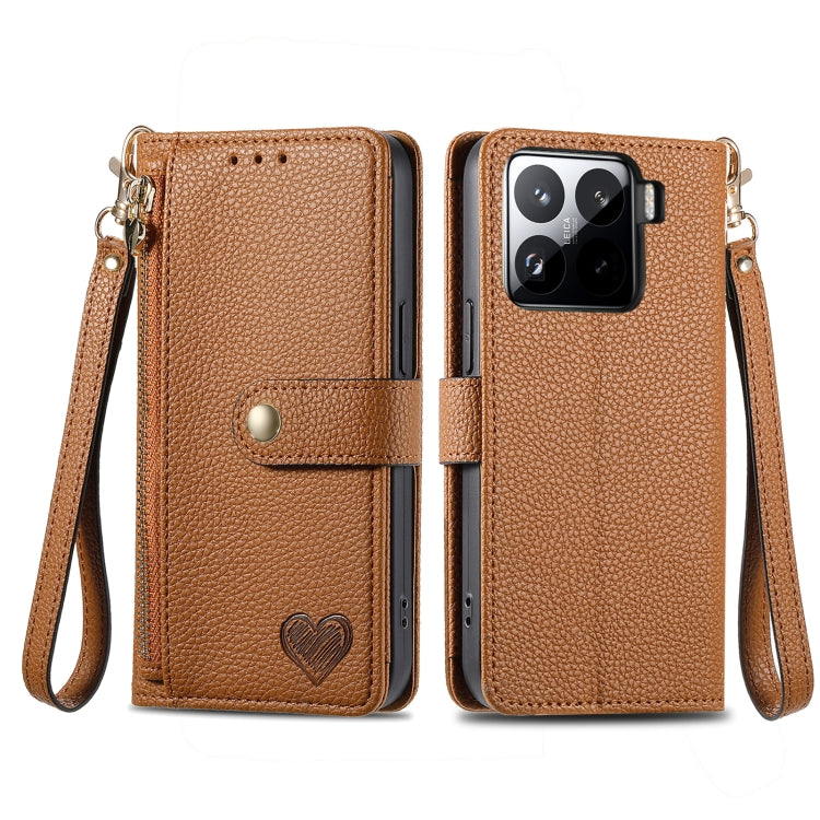 For Xiaomi 15 Love Zipper Lanyard Leather Phone Case