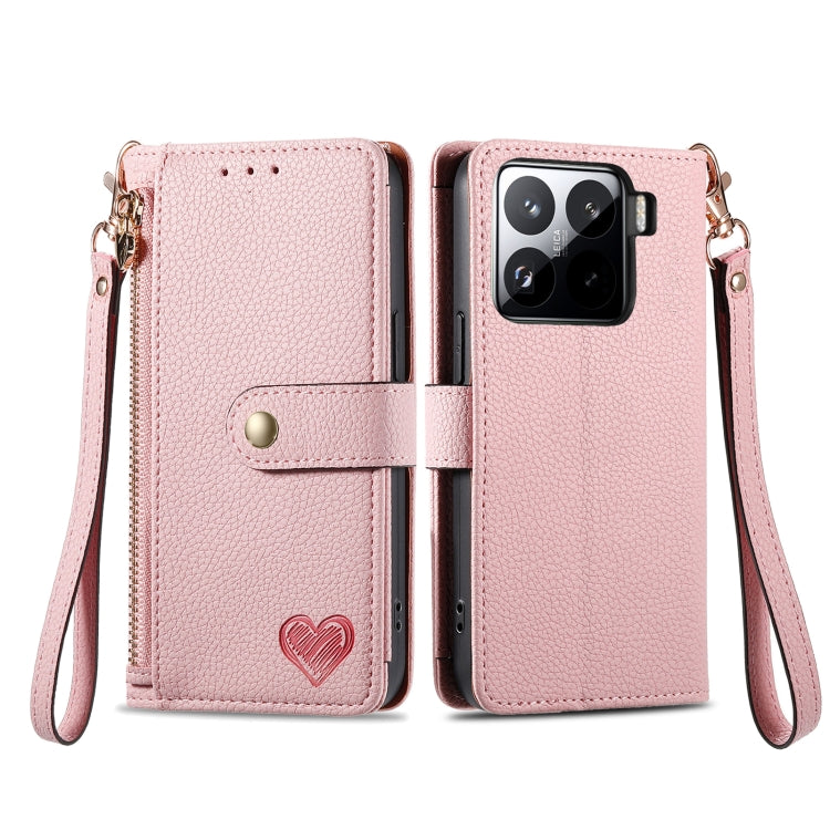 For Xiaomi 15 Love Zipper Lanyard Leather Phone Case