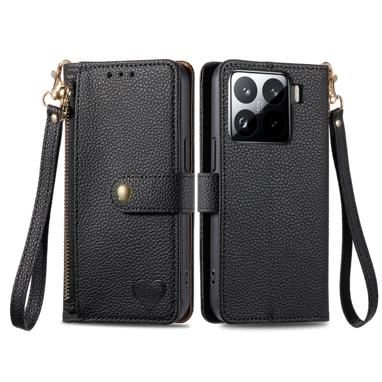 For Xiaomi 15 Pro Love Zipper Lanyard Leather Phone Case