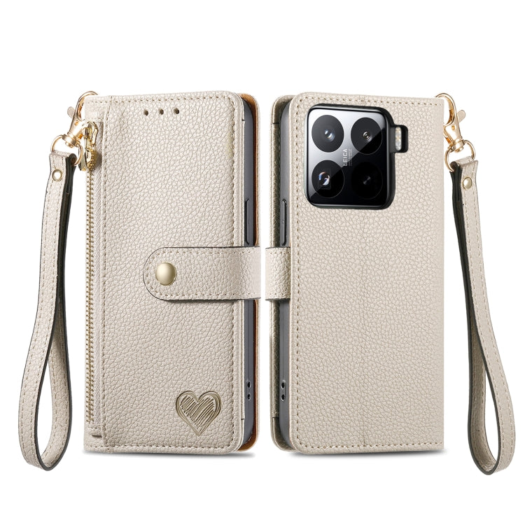 For Xiaomi 15 Pro Love Zipper Lanyard Leather Phone Case
