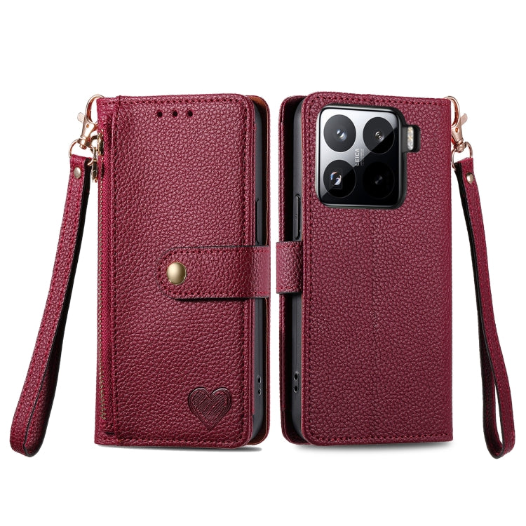 For Xiaomi 15 Pro Love Zipper Lanyard Leather Phone Case