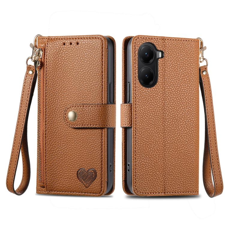 For Xiaomi Poco X7 Pro Love Zipper Lanyard Leather Phone Case
