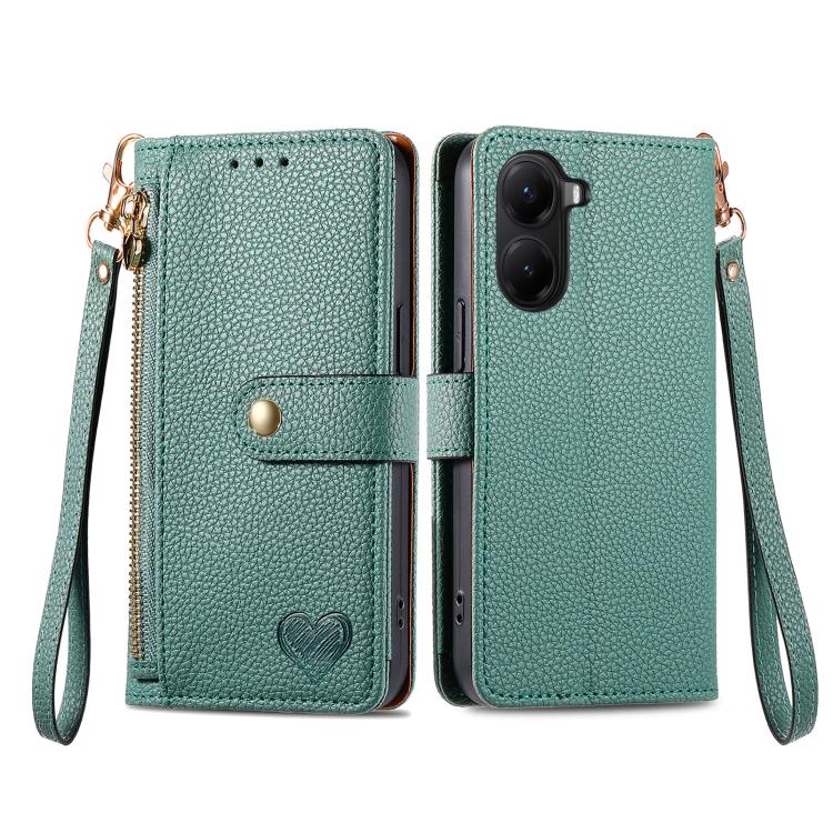 For Xiaomi Poco X7 Pro Love Zipper Lanyard Leather Phone Case
