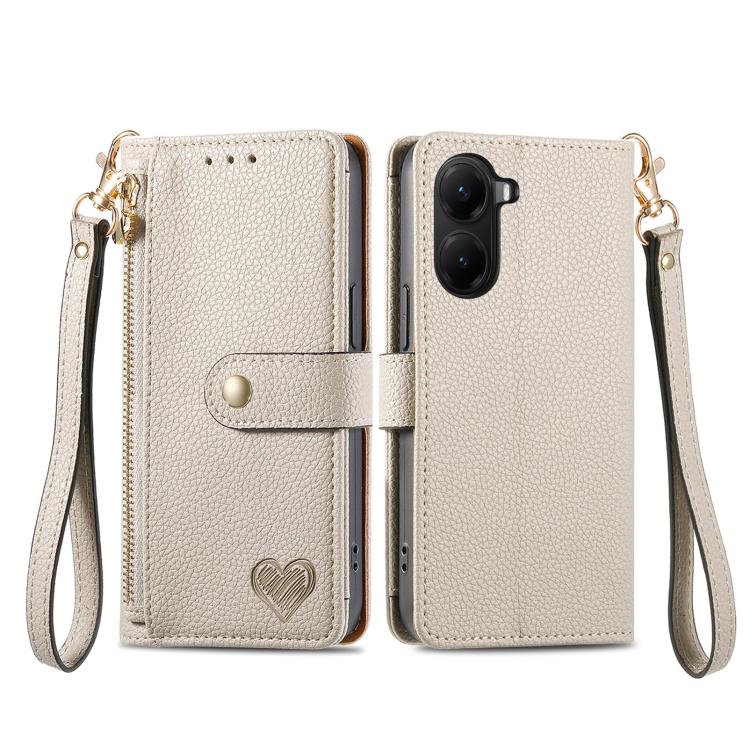 For Xiaomi Poco X7 Pro Love Zipper Lanyard Leather Phone Case