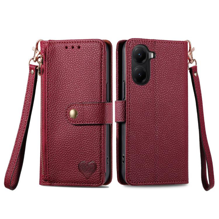 For Xiaomi Poco X7 Pro Love Zipper Lanyard Leather Phone Case