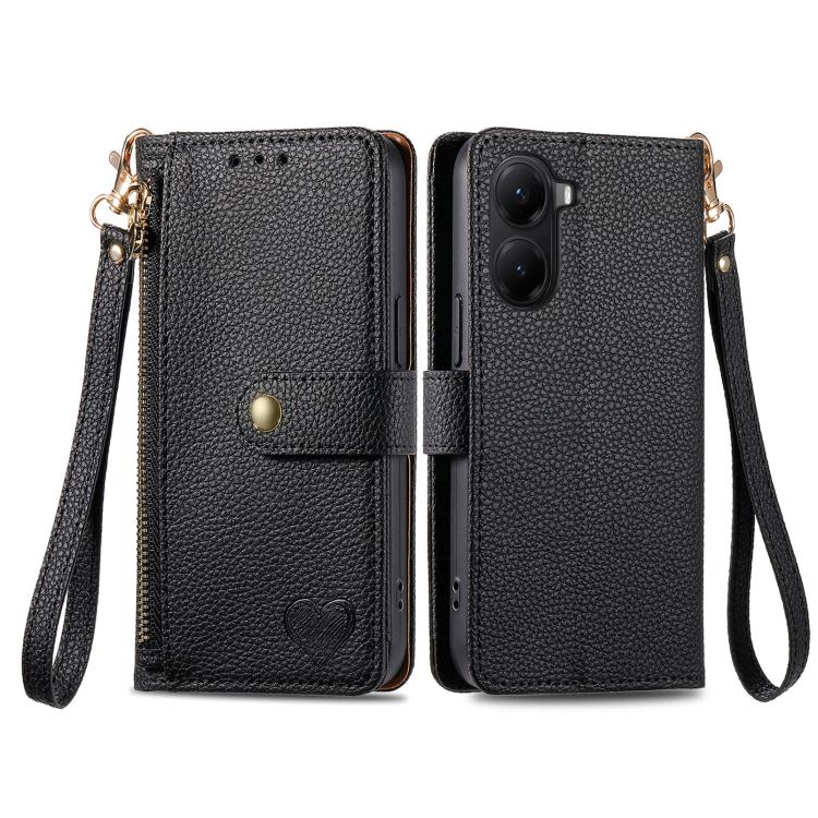 For Redmi Turbo 4 Love Zipper Lanyard Leather Phone Case