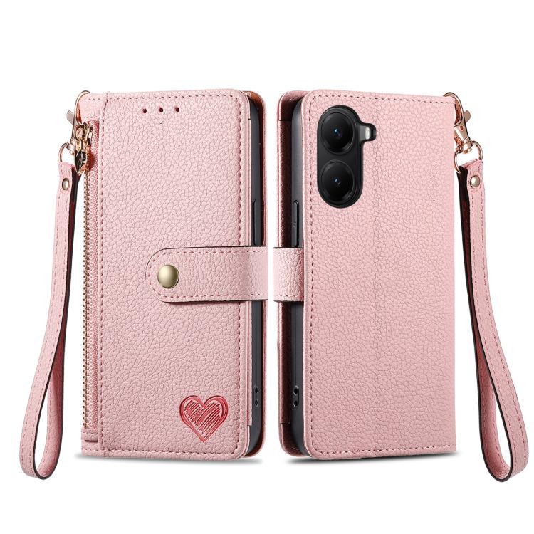 For Redmi Turbo 4 Love Zipper Lanyard Leather Phone Case