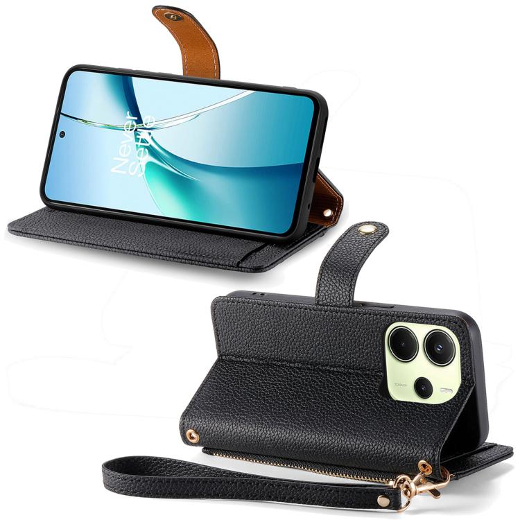 For Redmi Note 14 4G 164.84mm Love Zipper Lanyard Leather Phone Case