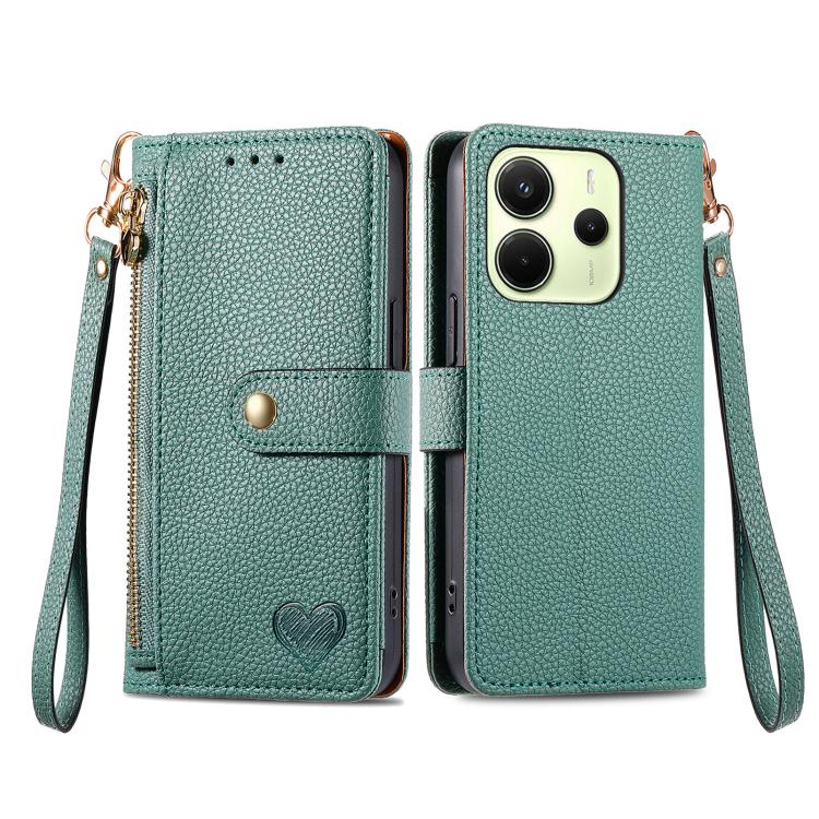 For Redmi Note 14 4G 164.84mm Love Zipper Lanyard Leather Phone Case