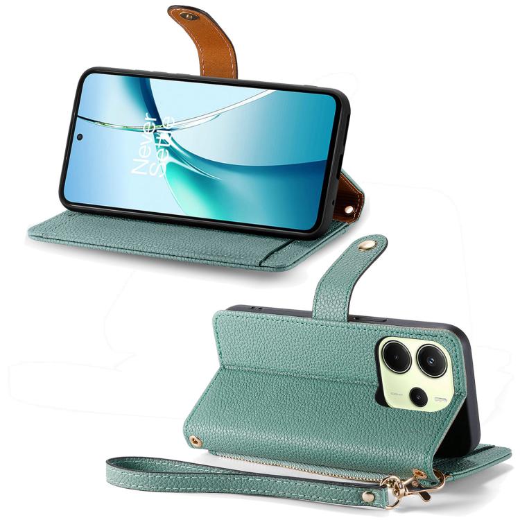 For Redmi Note 14 4G 164.84mm Love Zipper Lanyard Leather Phone Case
