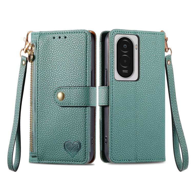 For Xiaomi Poco M7 4G 169mm Love Zipper Lanyard Leather Phone Case