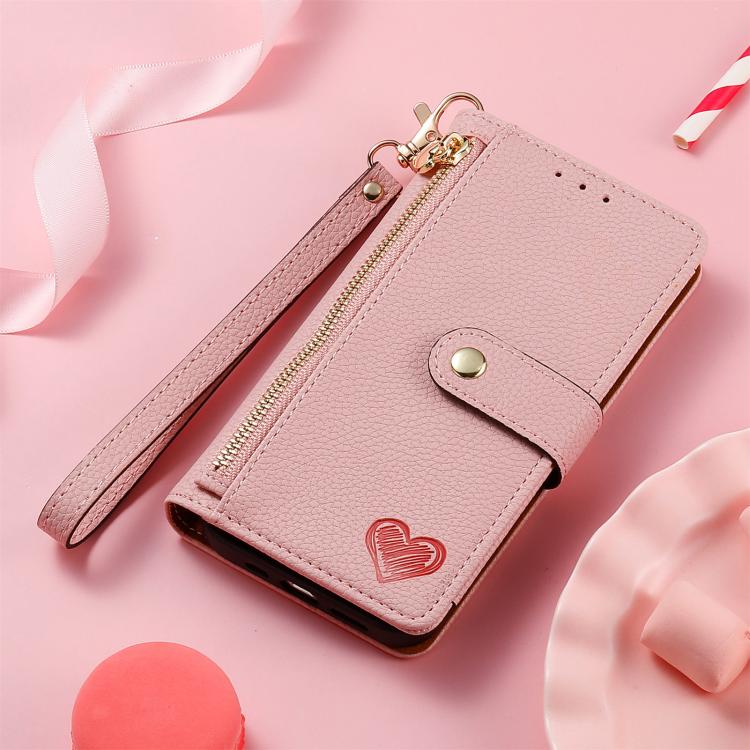 For Xiaomi Poco M7 4G 169mm Love Zipper Lanyard Leather Phone Case