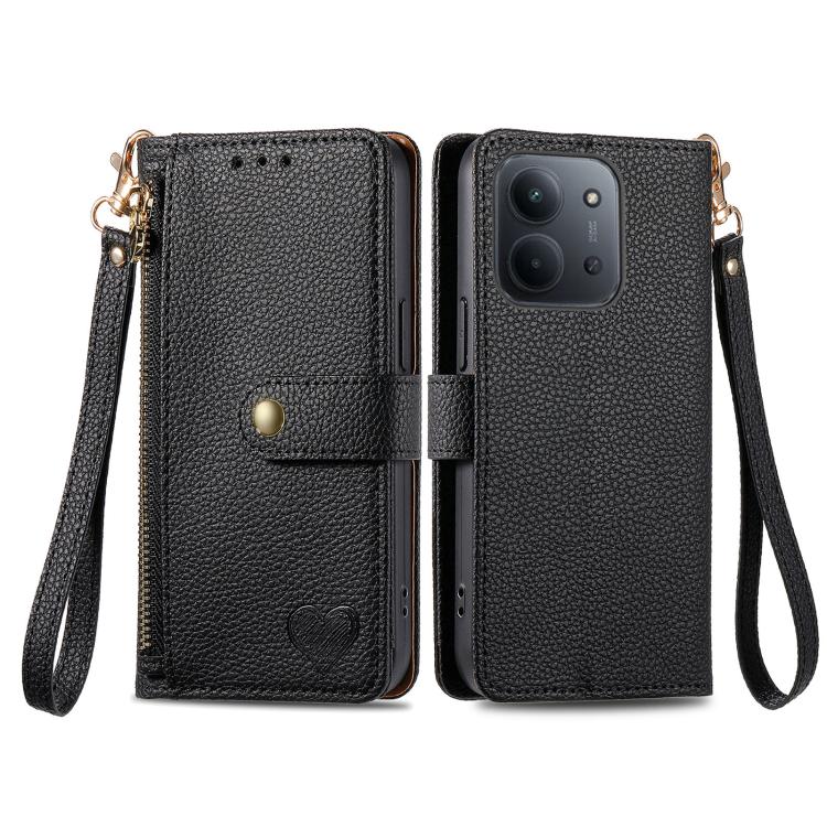For Redmi 15C 5G / 4G Glodal 171mm Love Zipper Lanyard Leather Phone Case