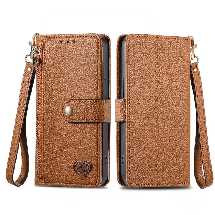 For Redmi 15C 5G / 4G Glodal 171mm Love Zipper Lanyard Leather Phone Case