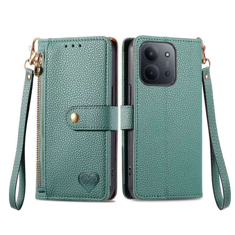 For Redmi 15C 5G / 4G Glodal 171mm Love Zipper Lanyard Leather Phone Case