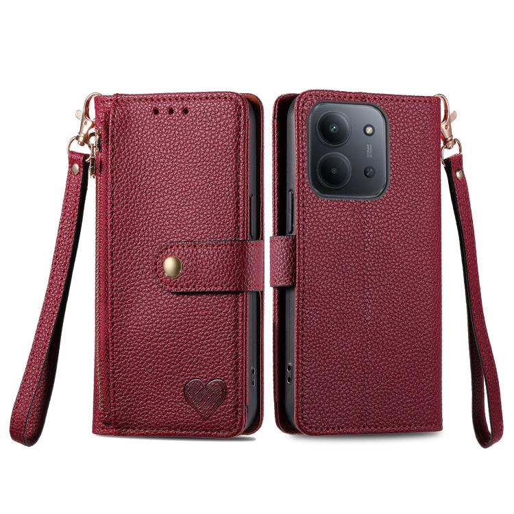 For Redmi 15C 5G / 4G Glodal 171mm Love Zipper Lanyard Leather Phone Case