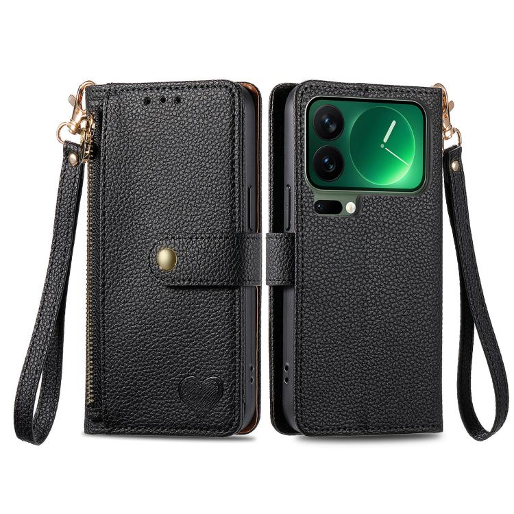 For Xiaomi 17 Pro Love Zipper Lanyard Leather Phone Case