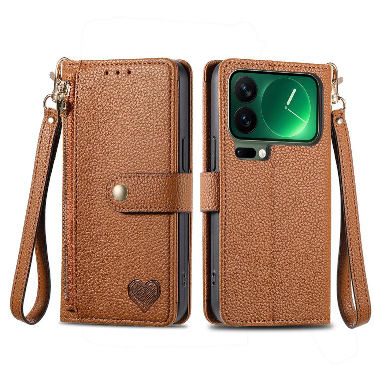 For Xiaomi 17 Pro Love Zipper Lanyard Leather Phone Case