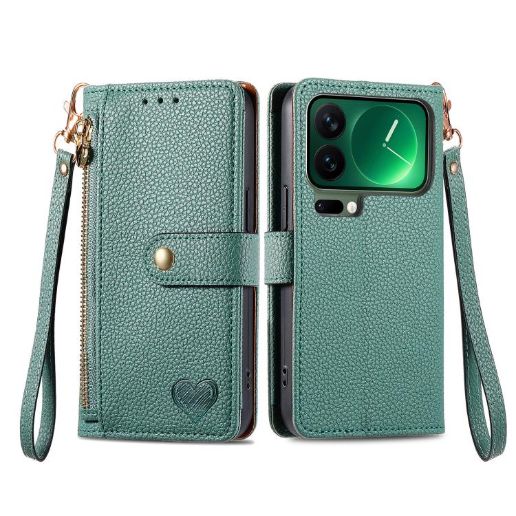 For Xiaomi 17 Pro Love Zipper Lanyard Leather Phone Case