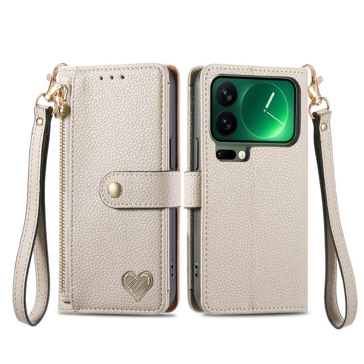 For Xiaomi 17 Pro Love Zipper Lanyard Leather Phone Case