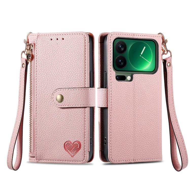 For Xiaomi 17 Pro Love Zipper Lanyard Leather Phone Case