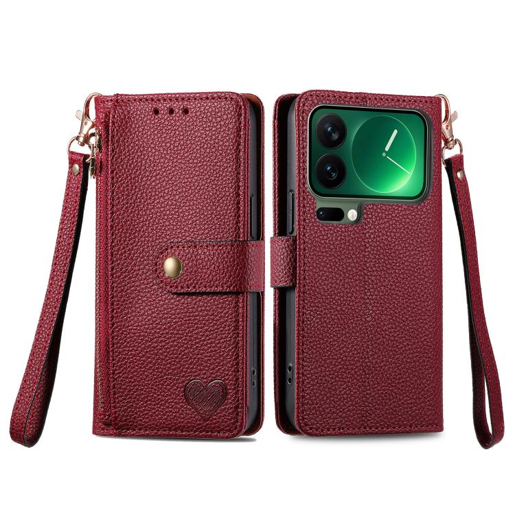 For Xiaomi 17 Pro Love Zipper Lanyard Leather Phone Case
