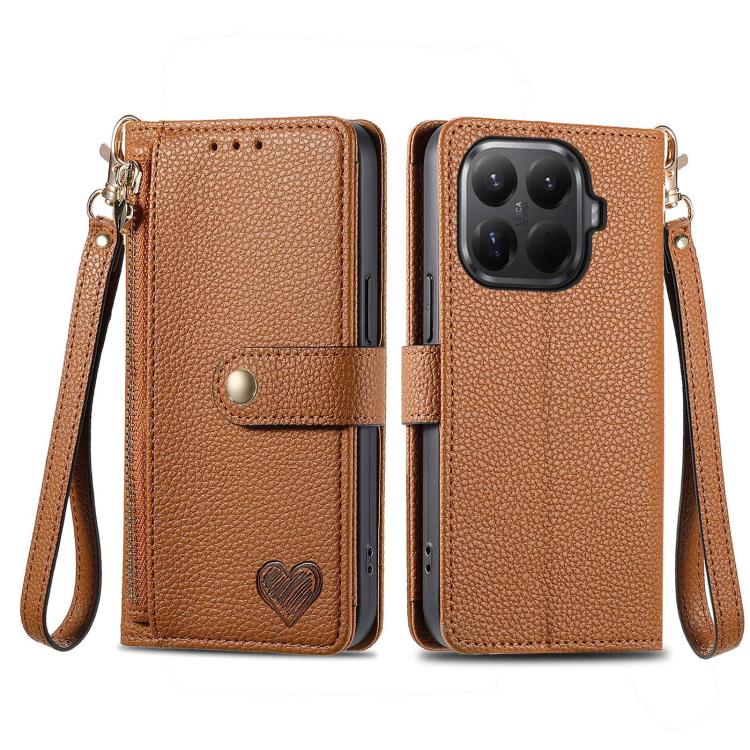 For Xiaomi 15T Pro Love Zipper Lanyard Leather Phone Case