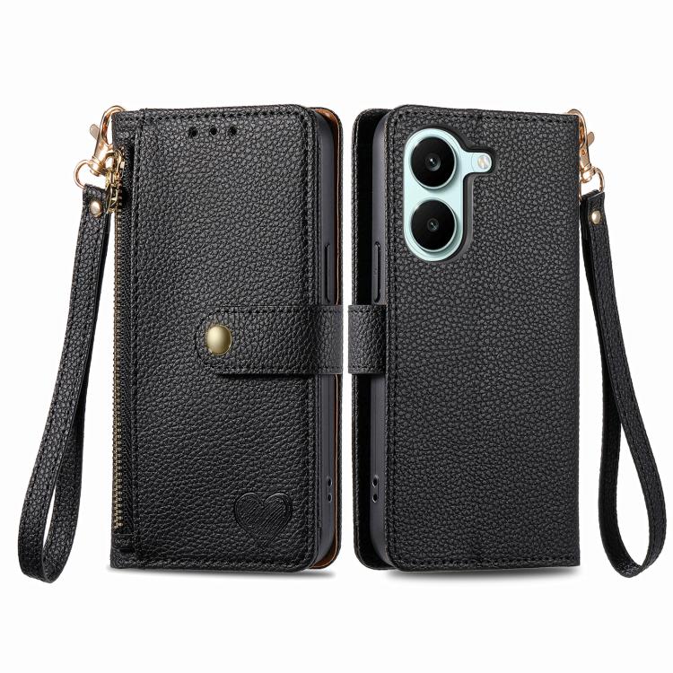 For Redmi Turbo 5 5G Love Zipper Lanyard Leather Phone Case