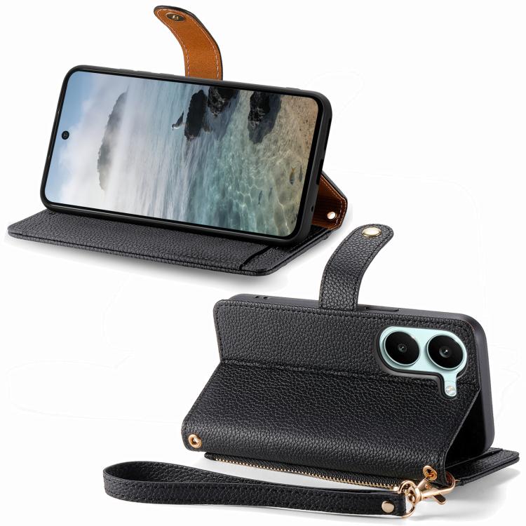 For Redmi Turbo 5 5G Love Zipper Lanyard Leather Phone Case