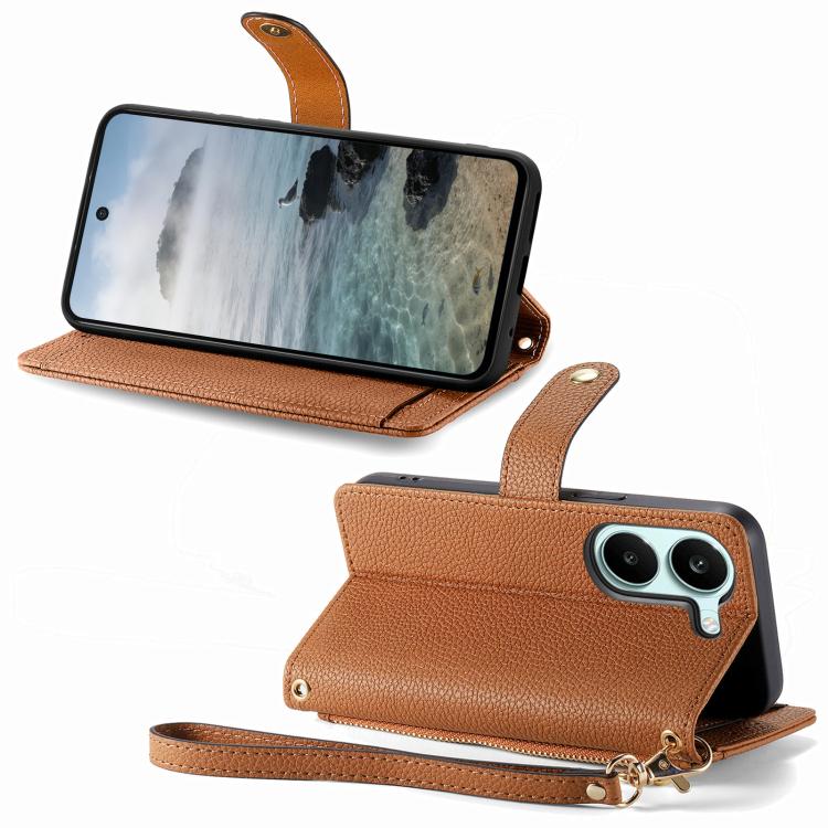 For Redmi Turbo 5 5G Love Zipper Lanyard Leather Phone Case