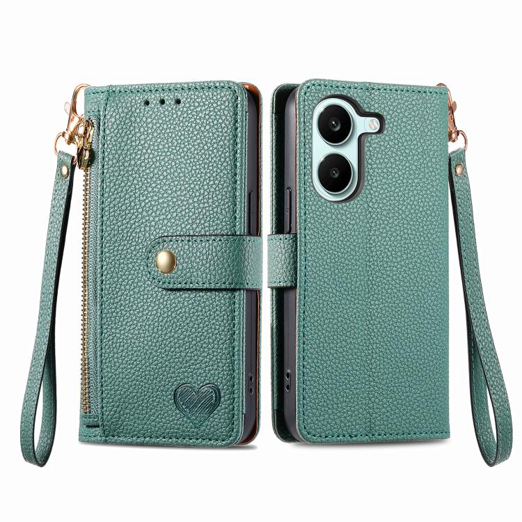 For Redmi Turbo 5 5G Love Zipper Lanyard Leather Phone Case