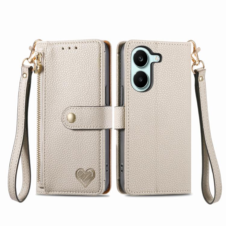 For Redmi Turbo 5 5G Love Zipper Lanyard Leather Phone Case