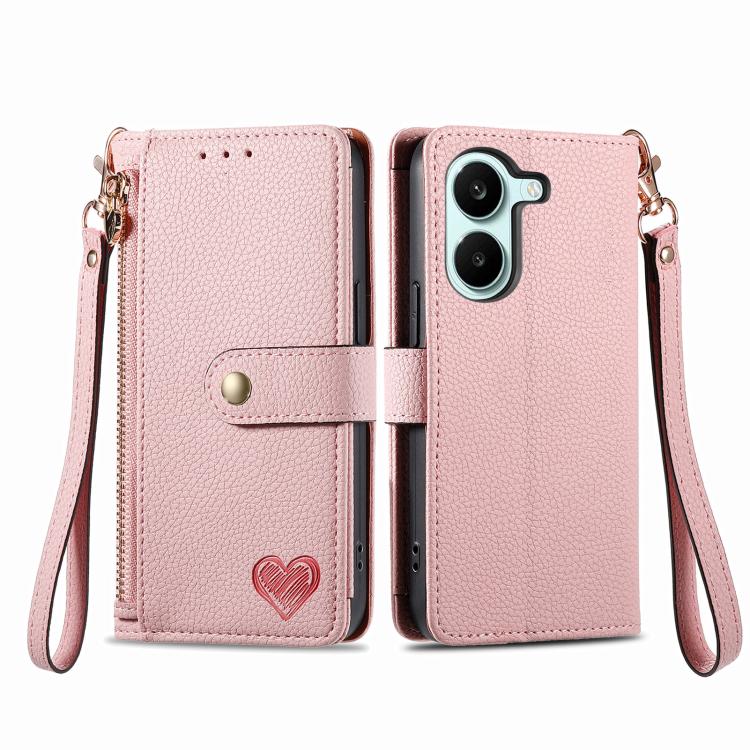 For Redmi Turbo 5 5G Love Zipper Lanyard Leather Phone Case