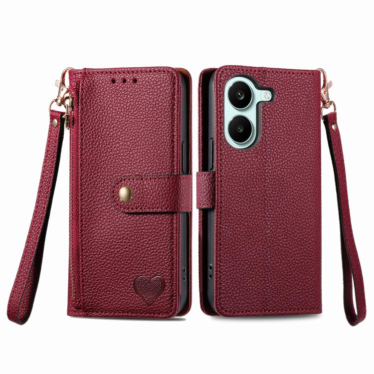For Redmi Turbo 5 5G Love Zipper Lanyard Leather Phone Case