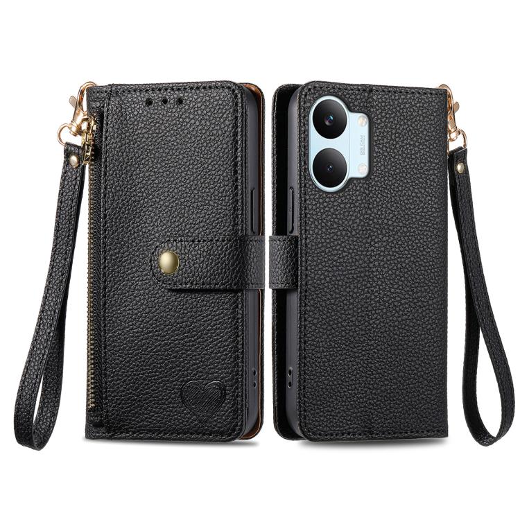 For Redmi Turbo 5 Max 5G Love Zipper Lanyard Leather Phone Case