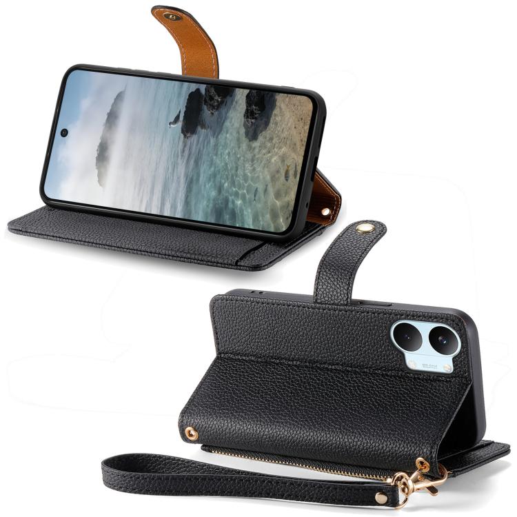 For Redmi Turbo 5 Max 5G Love Zipper Lanyard Leather Phone Case