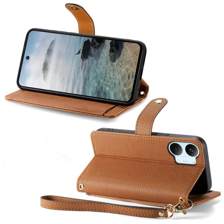 For Redmi Turbo 5 Max 5G Love Zipper Lanyard Leather Phone Case