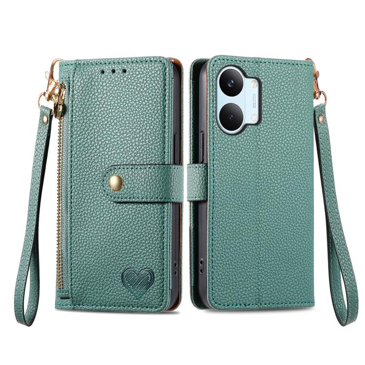 For Redmi Turbo 5 Max 5G Love Zipper Lanyard Leather Phone Case