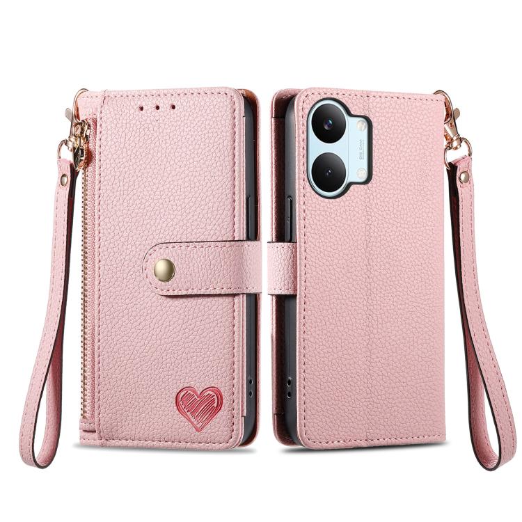 For Redmi Turbo 5 Max 5G Love Zipper Lanyard Leather Phone Case