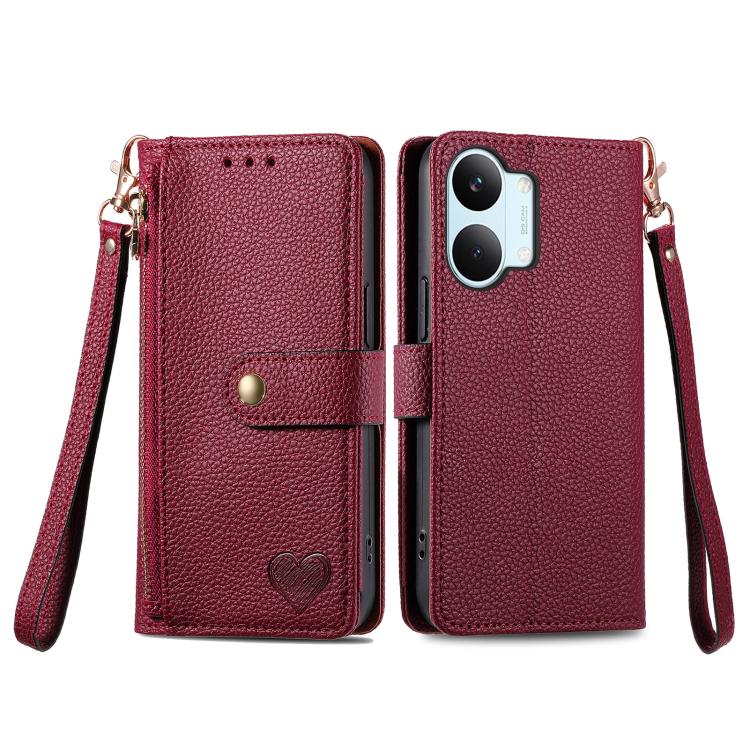 For Redmi Turbo 5 Max 5G Love Zipper Lanyard Leather Phone Case