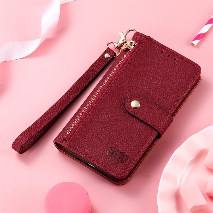 For Redmi Turbo 5 Max 5G Love Zipper Lanyard Leather Phone Case
