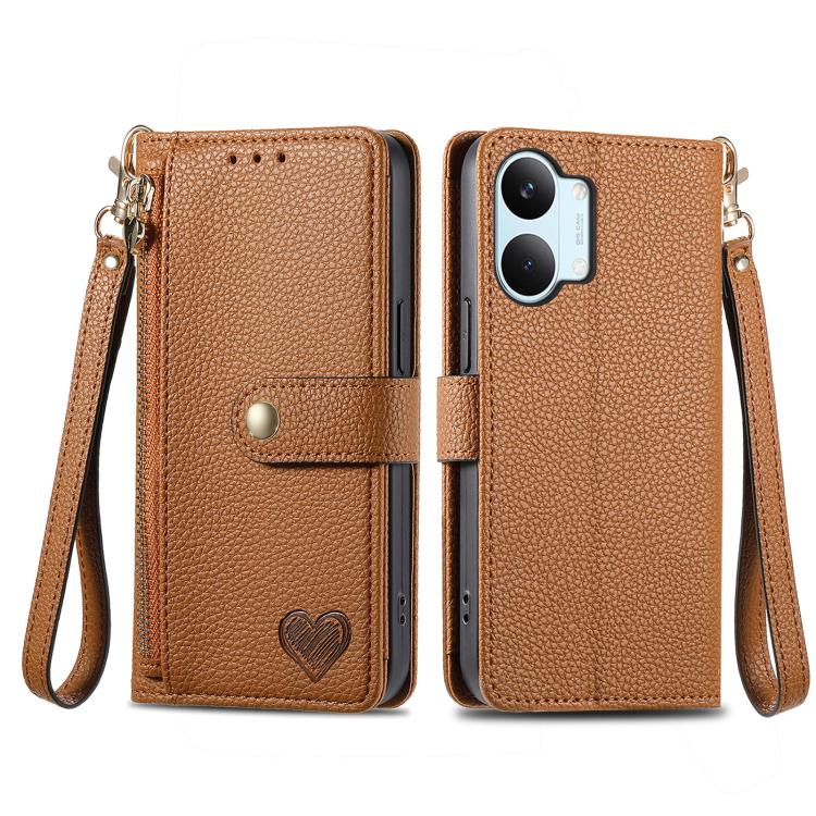 For Xiaomi Poco X8 Pro Max 5G Love Zipper Lanyard Leather Phone Case