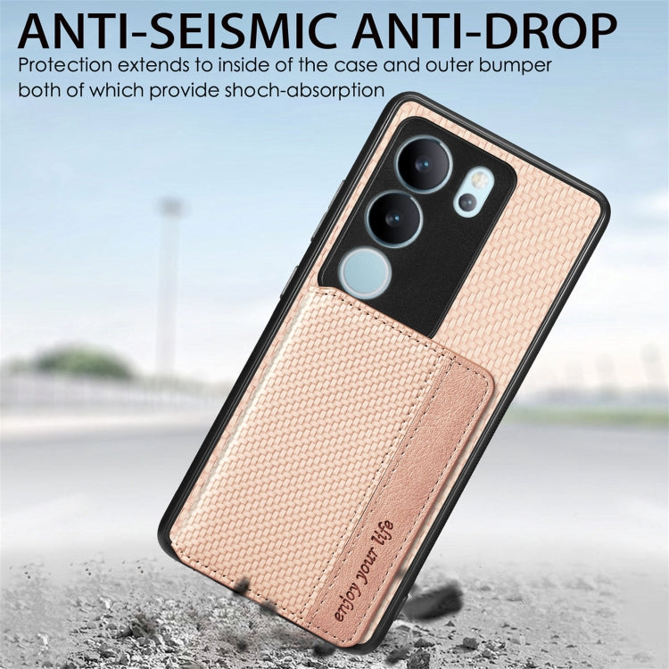 For vivo S17 Pro Carbon Fiber Magnetic Card Bag Phone Case