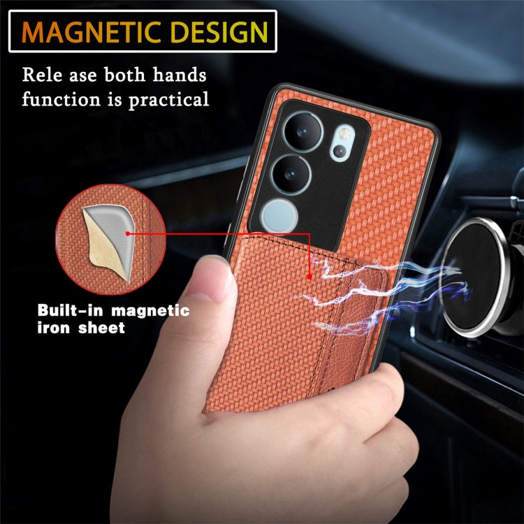 For vivo S17 Pro Carbon Fiber Magnetic Card Bag Phone Case