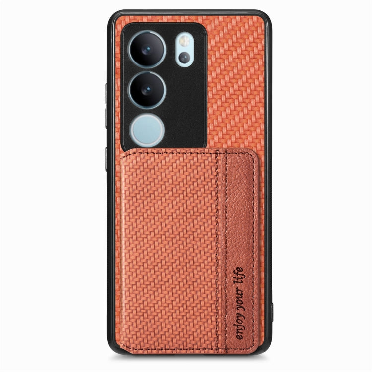 For vivo S17 Pro Carbon Fiber Magnetic Card Bag Phone Case