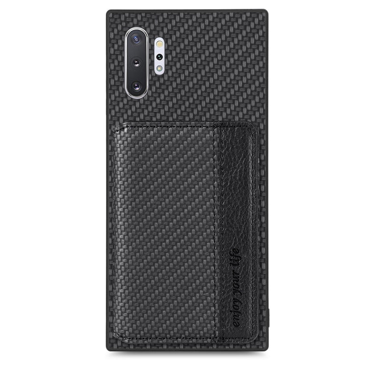 For Samsung Galaxy Note10+ Carbon Fiber Magnetic Card Bag Phone Case