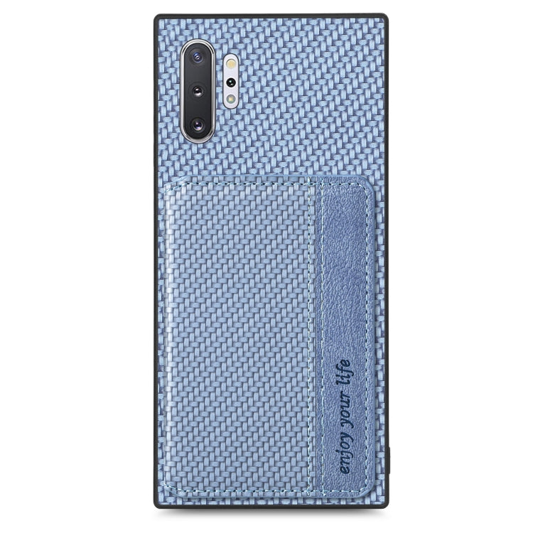 For Samsung Galaxy Note10+ Carbon Fiber Magnetic Card Bag Phone Case