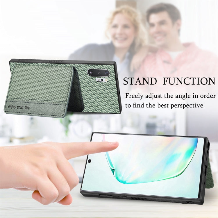 For Samsung Galaxy Note10+ Carbon Fiber Magnetic Card Bag Phone Case